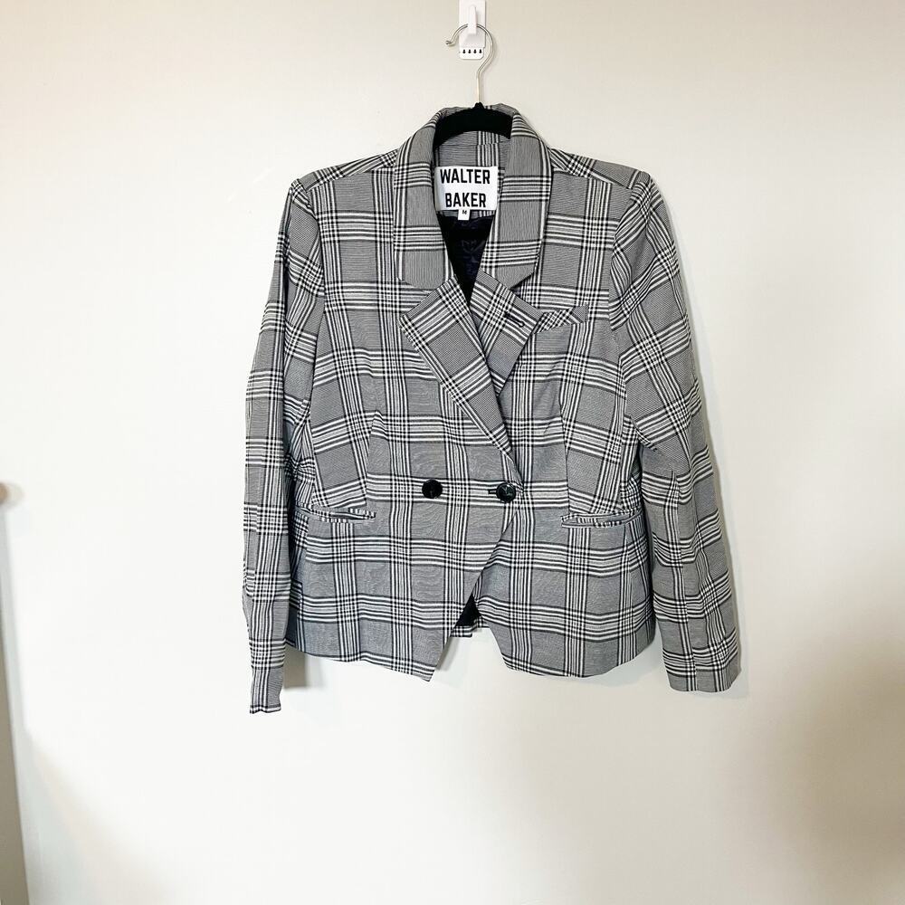 Walter‎ baker black white plaid cut out front blazer jacket size medium